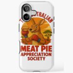 Tough phone case printed with boxing kangaroo in red gloves holding meat pie against orange sunset background