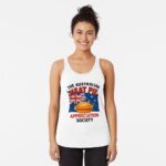 Lightweight women’s racerback tank top printed with golden Aussie meat pie over Australian flag with Southern Cross stars